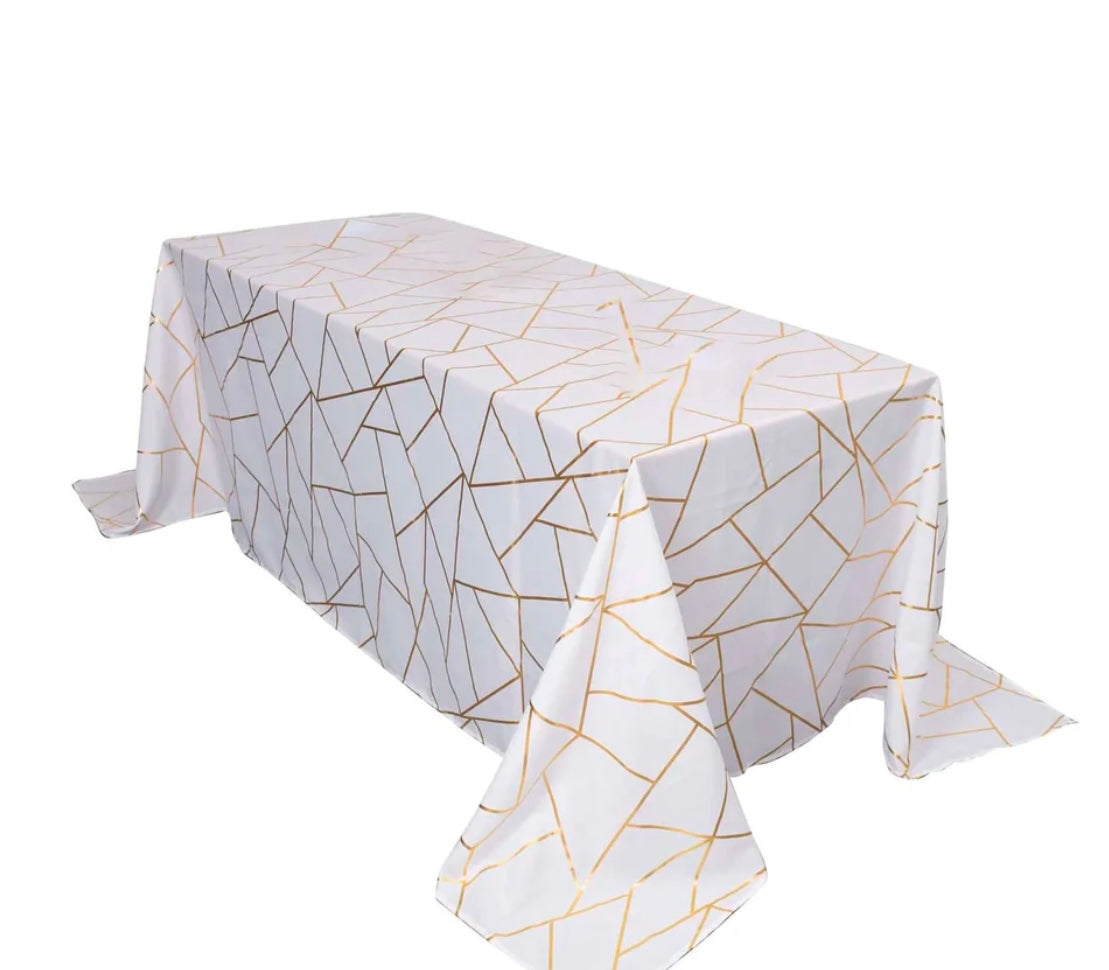 Rectangular White/ Gold Table Cover For Rent