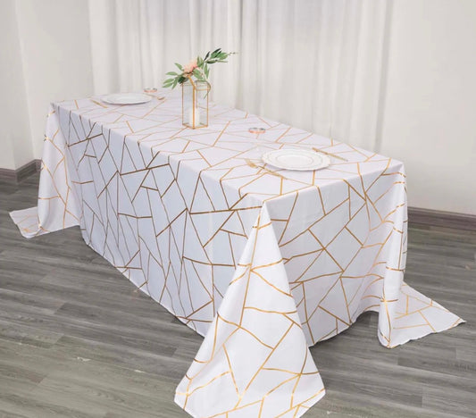 Rectangular White/ Gold Table Cover For Rent