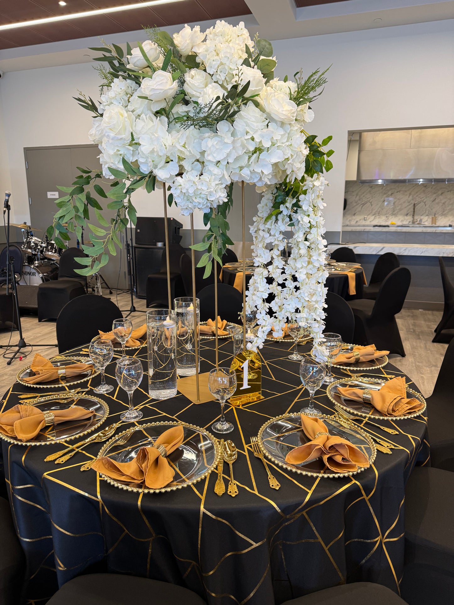 Black & Gold Table Cover for Rent